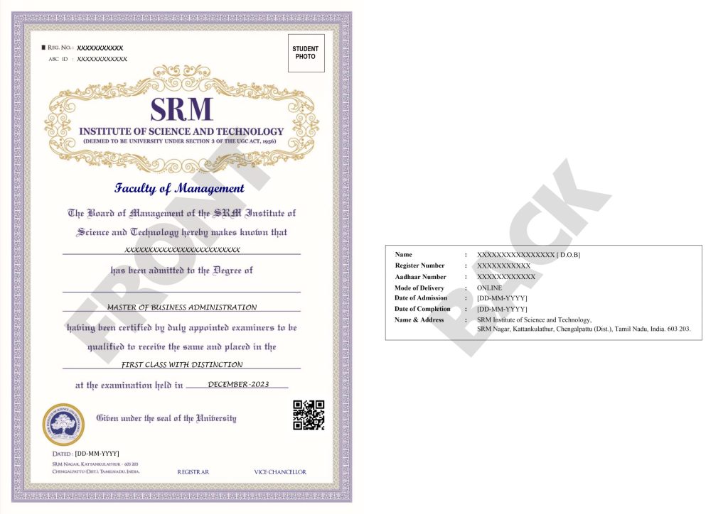 SRM Online MBA Degree Sample