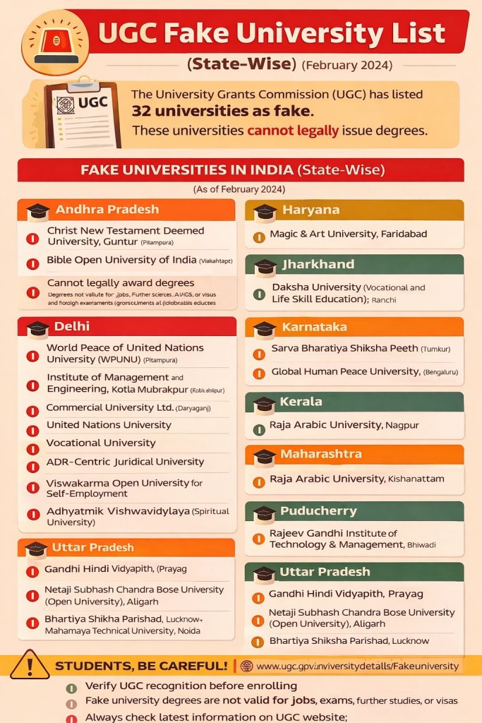 state-wise fake university list February 2026