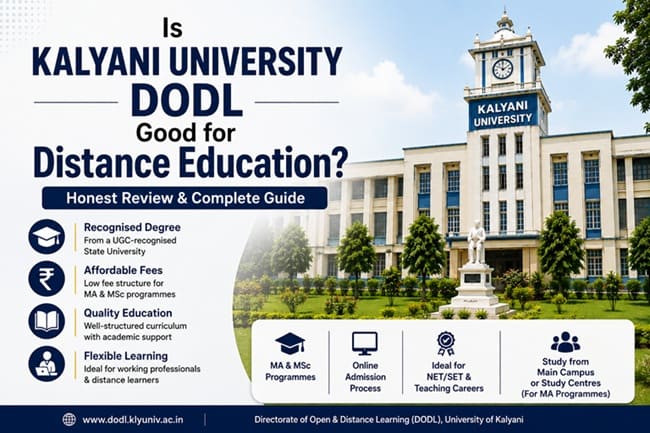 Kalyani University DODL distance education review with MA and MSc courses fee structure admission and student benefits